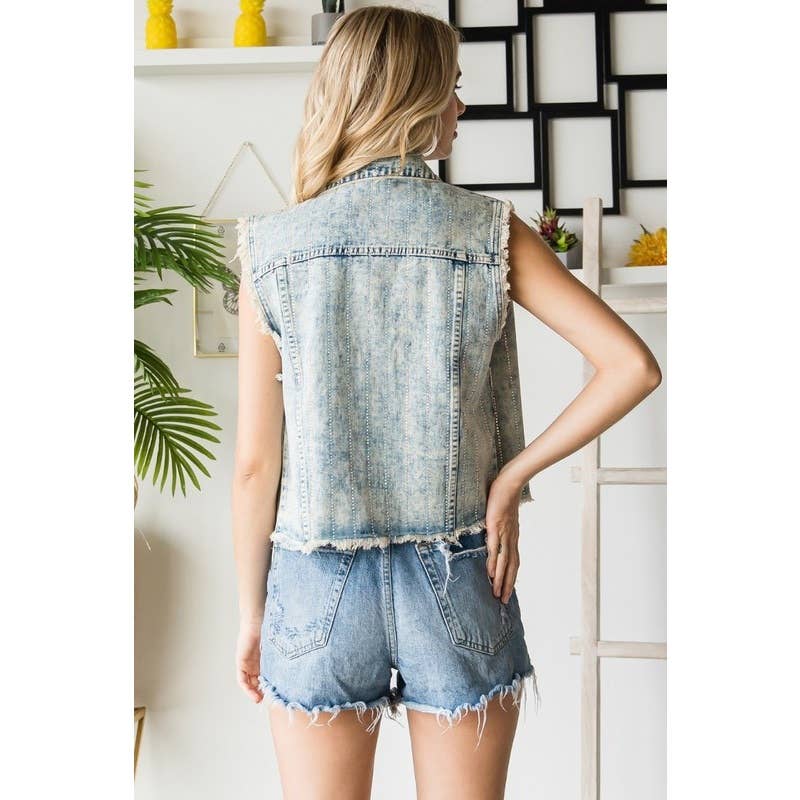 Rhinestone Denim Vest